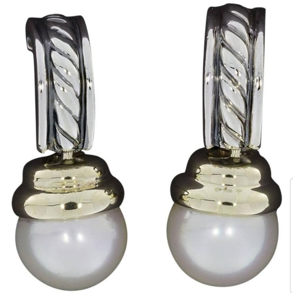 David Yurman Two Tone Hampton Pearl Earrings